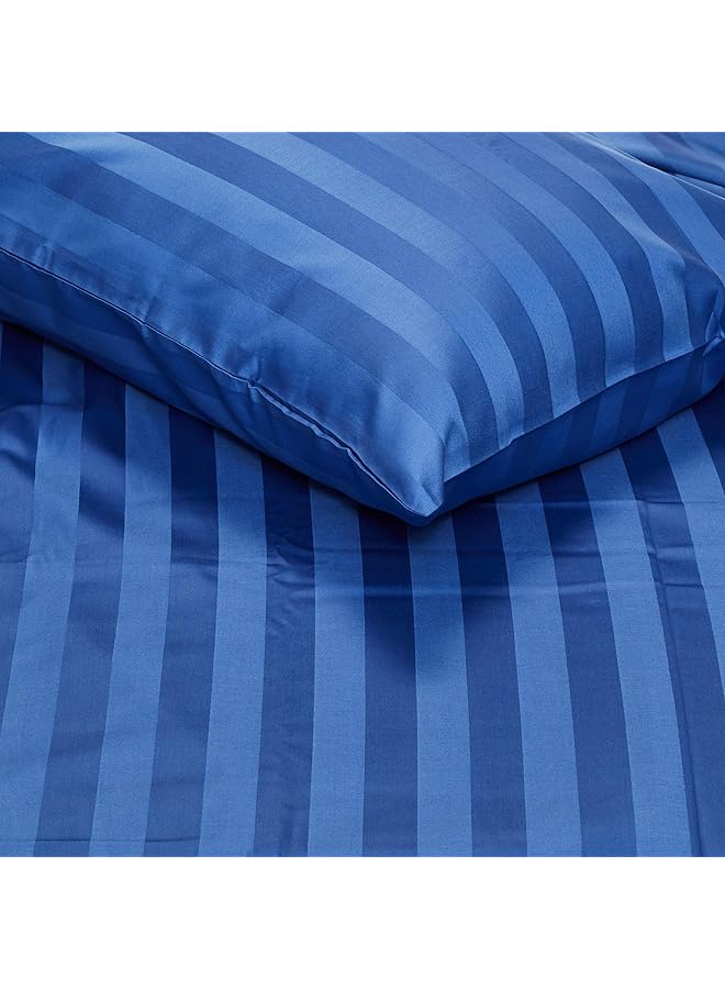 آي بيد هوم طقم ملاءات سرير فندقي مخطط عريض من 3 قطع، 300 خيط قطني مقاس كينج، أزرق سماوي غامق - Image 3