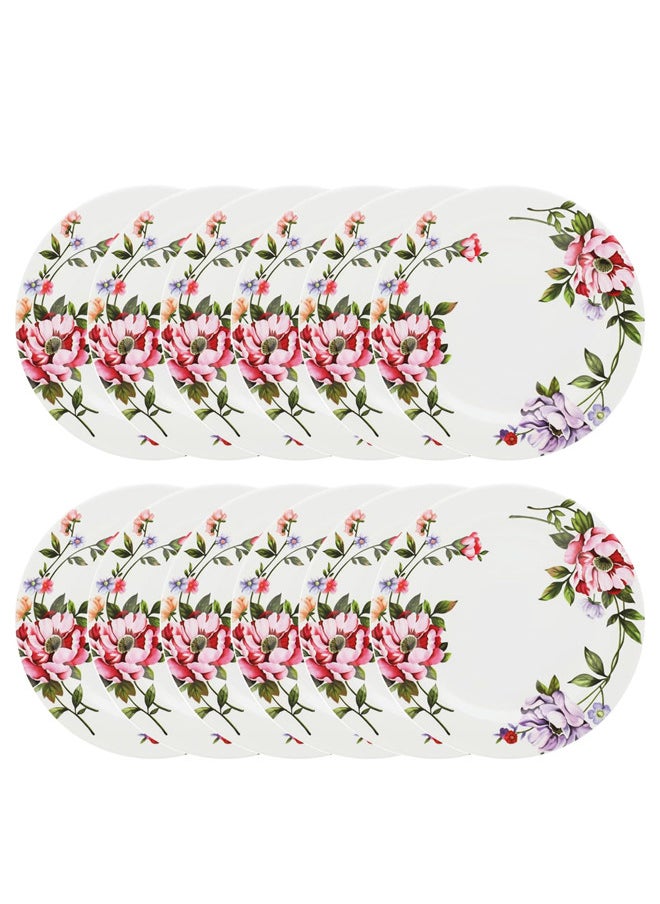 Abir 12-Piece Melamine Flat Plate Set 25 CM / 9.84 INCH White/Floral  - Image 1