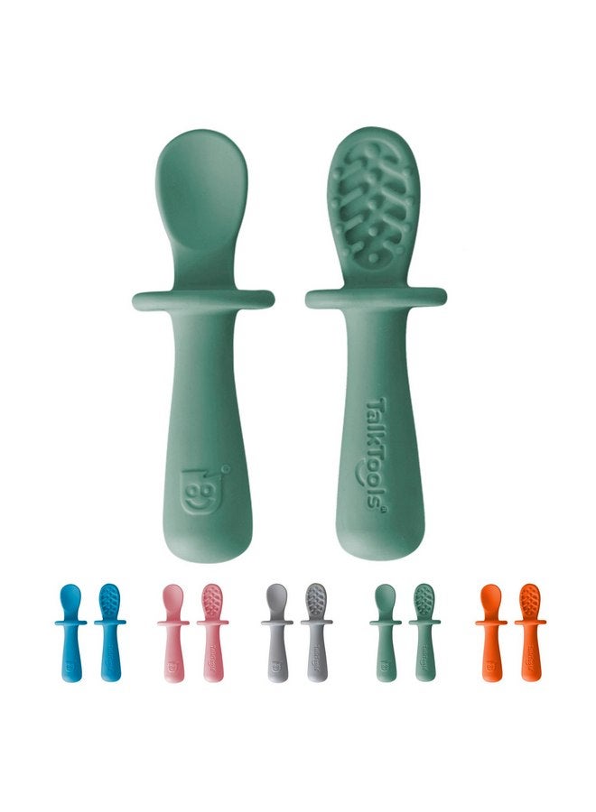 توك تولز ملاعق سيليكون صغيرة من TalkTools ITSY - عبوة مزدوجة من ملاعق تدريب ذاتية التغذية من السيليكون الناعم للأطفال والصغار، مع واقي شفة مضاد للاختناق ومقبض غير قابل للانزلاق (Sage) - Image 4