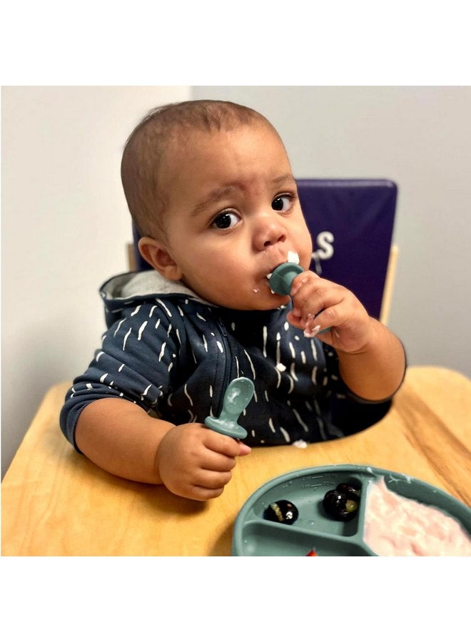 توك تولز ملاعق سيليكون صغيرة من TalkTools ITSY - عبوة مزدوجة من ملاعق تدريب ذاتية التغذية من السيليكون الناعم للأطفال والصغار، مع واقي شفة مضاد للاختناق ومقبض غير قابل للانزلاق (Sage) - Image 5