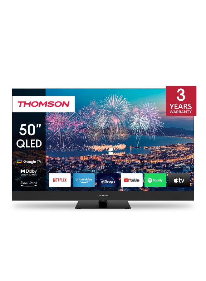 Thomson 50-Inch QLED Plus Google TV – 2025 Model with 4K UHD, Dolby Vision, Front Speakers, Smart Voice Control, Google Voice Assistant, Built-in YouTube & Netflix, Smart Television, Vibrant Display