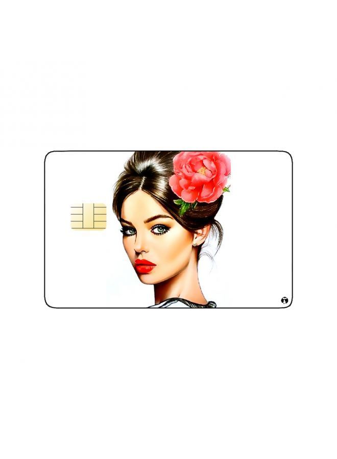 RKN PRINTED BANK CARD STICKER Beautiful Girl Drawing With Rose - Image 1