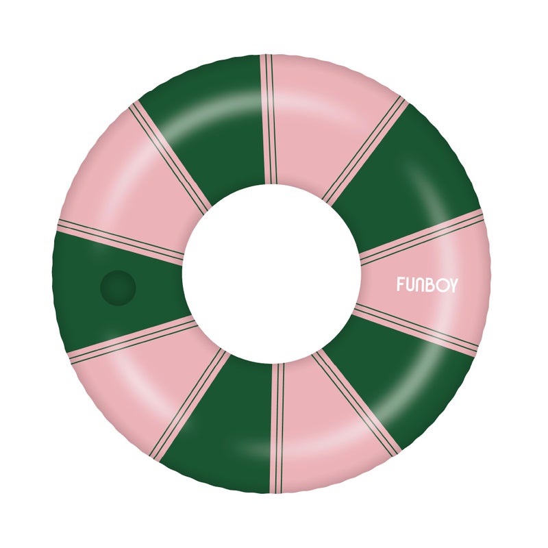 FUNBOY Giant Pink & Green Stripe Inflatable Pool Float with Cup Holder, 48" Adult Inner Tube Swim Ring Pool Lounger