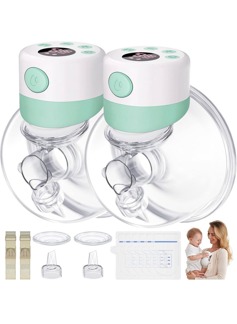 MiOne 2 Hands-Free Wearable Electric Breast Pump with LCD Display, 9 Levels and 2 Modes Rechargeable with Massage Mode Green - Image 1