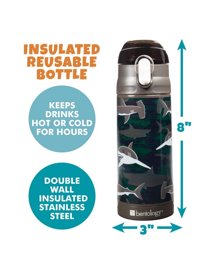 Bentology Bentology Stainless Steel 13 oz Reusable Water Bottle for Kids, Shark - Double Wall Insulated, Spill Proof Lid w/Built-in Straw- Keep Liquids Hot or Cold For Hours- Fits in Lunch Boxes & Bags  - Image 3