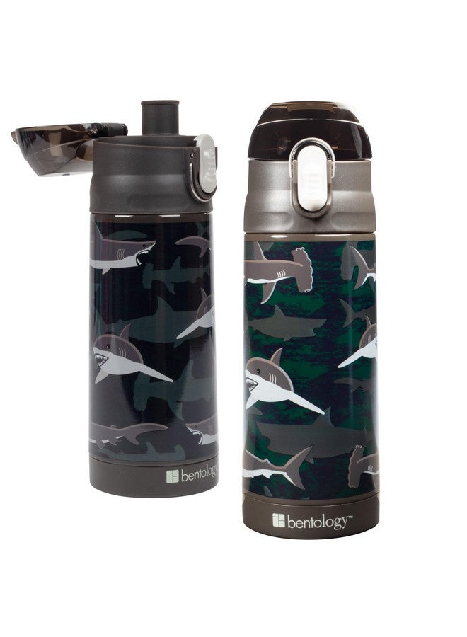 Bentology Bentology Stainless Steel 13 oz Reusable Water Bottle for Kids, Shark - Double Wall Insulated, Spill Proof Lid w/Built-in Straw- Keep Liquids Hot or Cold For Hours- Fits in Lunch Boxes & Bags  - Image 1