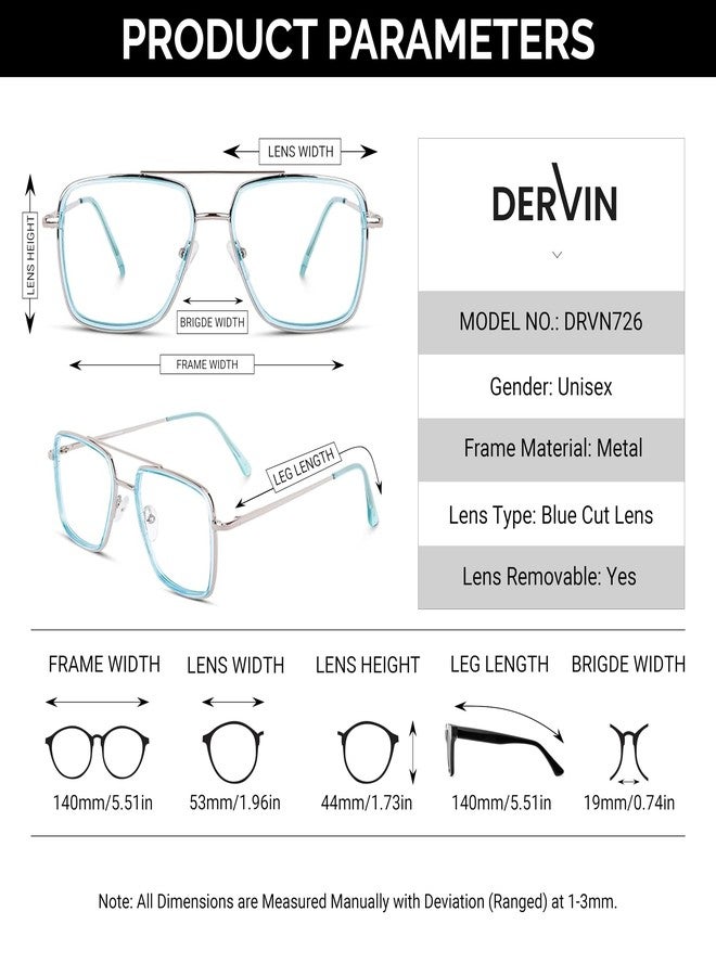 Dervin نظارات ديرفين المربعة الكلاسيكية المضادة للوهج، مانعة للضوء الأزرق، بدون قوة، لحماية العين من الأشعة فوق البنفسجية الناتجة عن الكمبيوتر/التابلت/الهاتف المحمول/اللابتوب (أزرق ثلجي) - Image 5