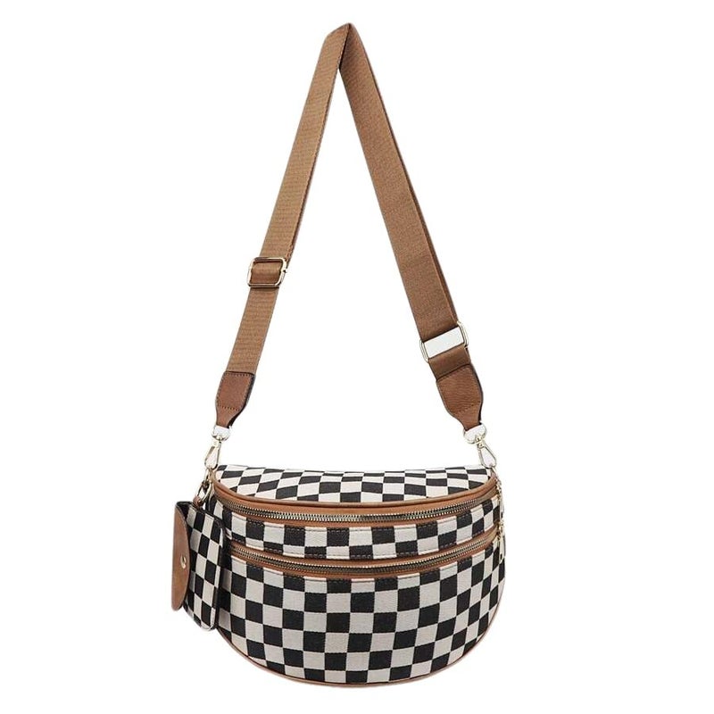 Lushandy Bum Bags for Women, Checkered Crossbody Bag Nylon Crossbody Purse Lightweight Fanny Pack Large Belt Bag for Travel - Image 1