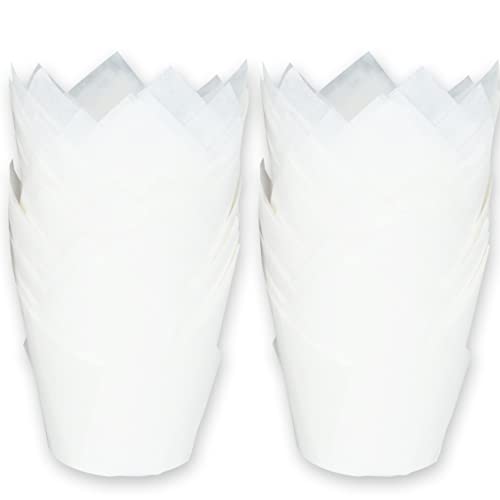 MyBakning Large size White Tulip Baking Cups 214Base diameter x 4Wall height Greaseproof paper baking cupcake Muffin liners Case of 130 pcs