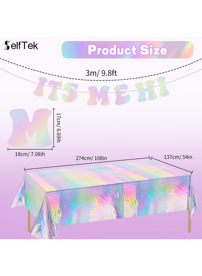 سيلفتك لافتة "Its Me Hi Im The Birthday Girl" من "Its Me"، لافتة زينة حفلات أعياد الميلاد اللامعة اللامعة مع مفرش طاولة بلاستيكي يمكن التخلص منه مقاس 54 بوصة × 108 بوصة، إكليل "Its A Girl" لتزيين الحفلات - Image 3