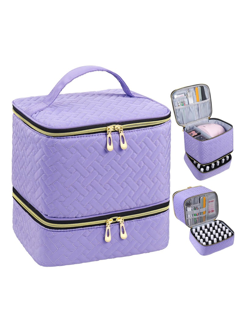 XiuWoo Nail Polish Storage Organizer Carrying Case Bag, 30 Bottles Capacity,Double-Layer Nail Polish Storage and Nail Dryer Case, Pockets for Manicure Tools - Image 1