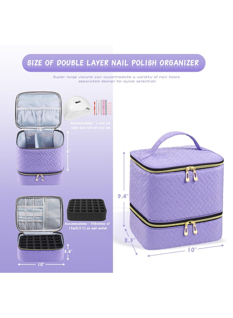 XiuWoo Nail Polish Storage Organizer Carrying Case Bag, 30 Bottles Capacity,Double-Layer Nail Polish Storage and Nail Dryer Case, Pockets for Manicure Tools - Image 2