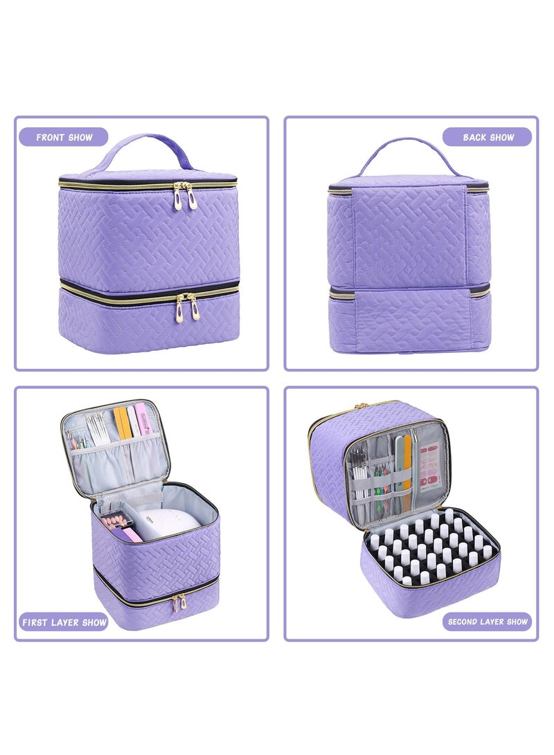 XiuWoo Nail Polish Storage Organizer Carrying Case Bag, 30 Bottles Capacity,Double-Layer Nail Polish Storage and Nail Dryer Case, Pockets for Manicure Tools - Image 3