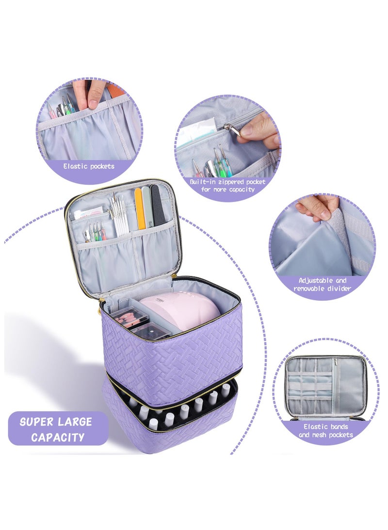 XiuWoo Nail Polish Storage Organizer Carrying Case Bag, 30 Bottles Capacity,Double-Layer Nail Polish Storage and Nail Dryer Case, Pockets for Manicure Tools - Image 4