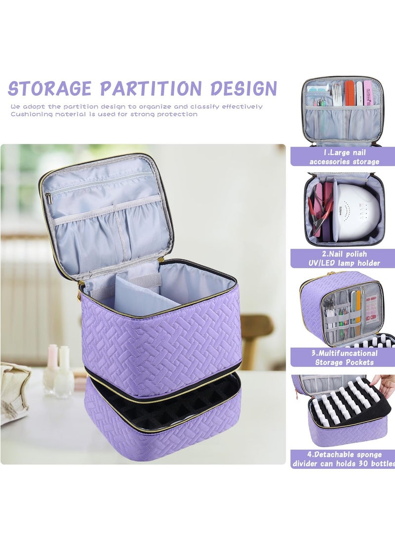 XiuWoo Nail Polish Storage Organizer Carrying Case Bag, 30 Bottles Capacity,Double-Layer Nail Polish Storage and Nail Dryer Case, Pockets for Manicure Tools - Image 5