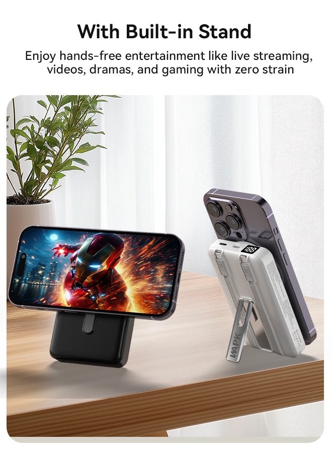 WAPIK - Korean Brand M6 10000mAh Foldable Magnetic Wireless Power Bank Portable Charger 22.5W Blue, Compatible with iPhone 16/15/14/13/12 Series, AirPods, Apple Watch, with Built-in Type-C and Lightning Charging Cables - Image 1