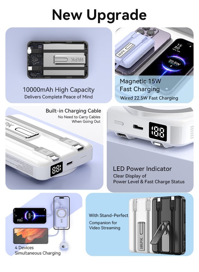 WAPIK Korean Brand M6 10000mAh Foldable Magnetic Wireless Power Bank Portable Charger 22.5W Blue  - Image 3