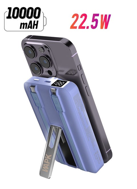Korean Brand M6 10000mAh Foldable Magnetic Wireless Power Bank Portable Charger 22.5W Blue, Compatible with iPhone 16/15/14/13/12 Series, AirPods, Apple Watch, with Built-in Type-C and Lightning Charging Cables