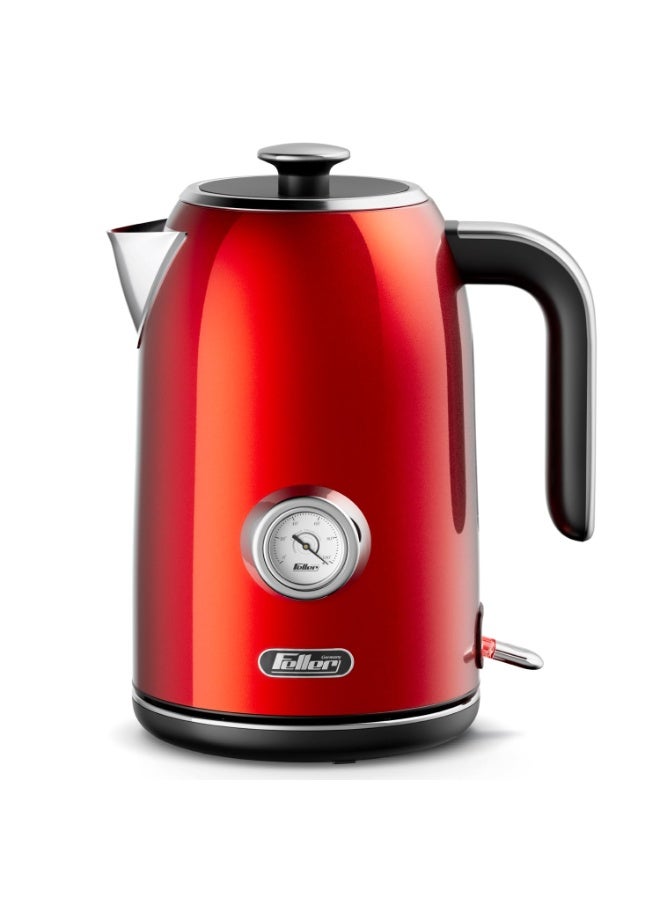 Feller Retro Style 1.7L Kettle with Thermometer, 2200 W, Stainless Steel Body, STRIX Controller, Dry Boil & Automatic Switch-Off, Ek200, 2Y Guarantee-UAE Version (Red) - Image 1
