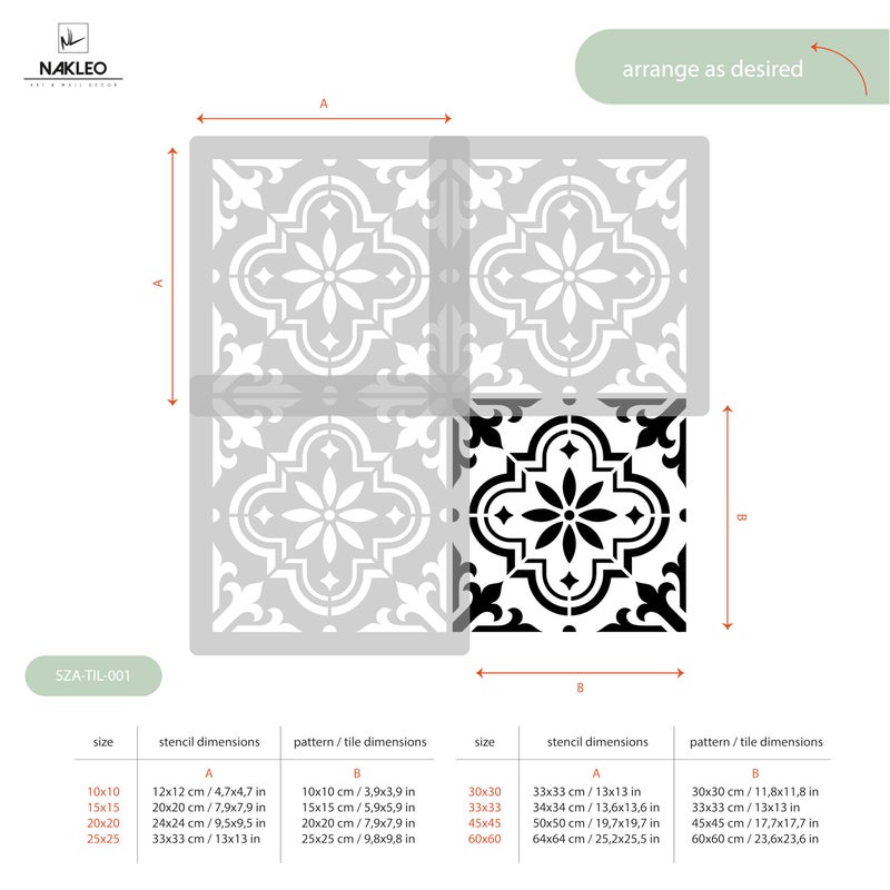 NAKLEO Tile Painting Stencil 5,9â€x5,9â€, Valetta Spanish Moorish Flower Moroccan, Plastic Reusable Template, Home Decor Craft DIY, Floor Concrete Patio Wall - Terracotta - Image 4