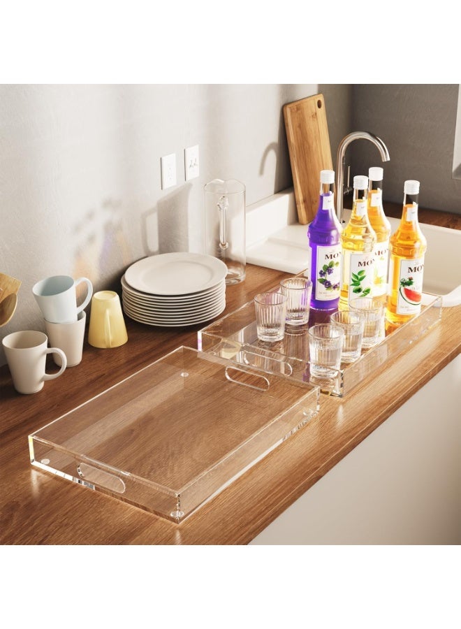 2 PCS Clear Serving Tray, Rectangle Acrylic Decorative Tray with Handles, Serving Plate, Spill-Proof Tray, Decorative Serving Tray for Coffee Table, Tea, Storage for Food, Tea, Coffee, Fruit Display, Makeup, Perfume Storage - Image 3