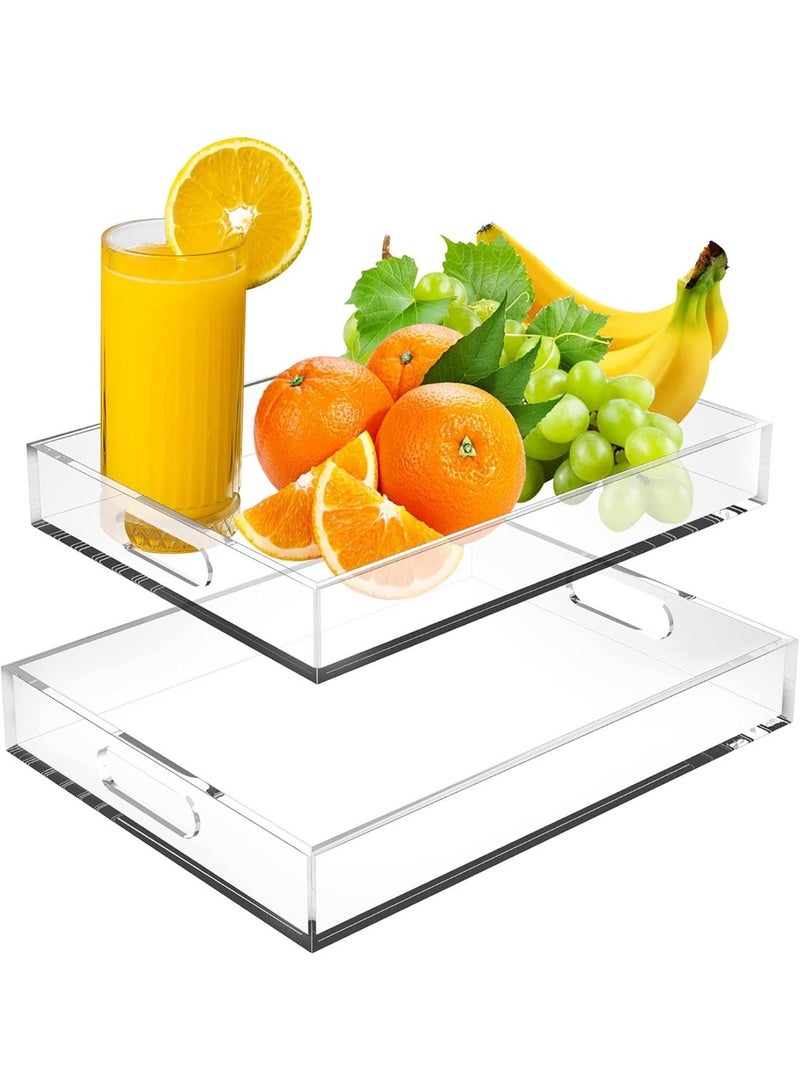 2 PCS Clear Serving Tray, Rectangle Acrylic Decorative Tray with Handles, Serving Plate, Spill-Proof Tray, Decorative Serving Tray for Coffee Table, Tea, Storage for Food, Tea, Coffee, Fruit Display, Makeup, Perfume Storage - Image 1