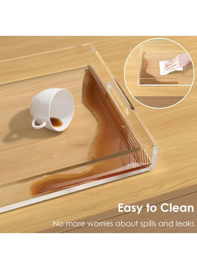 2 PCS Clear Serving Tray, Rectangle Acrylic Decorative Tray with Handles, Serving Plate, Spill-Proof Tray, Decorative Serving Tray for Coffee Table, Tea, Storage for Food, Tea, Coffee, Fruit Display, Makeup, Perfume Storage - Image 4