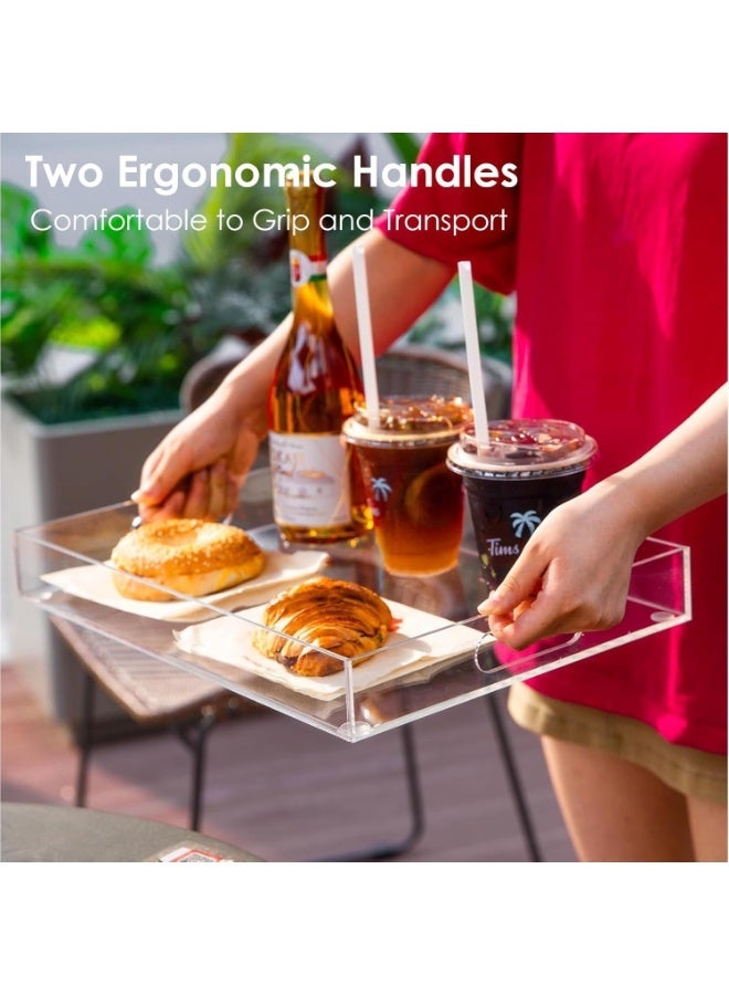 2 PCS Clear Serving Tray, Rectangle Acrylic Decorative Tray with Handles, Serving Plate, Spill-Proof Tray, Decorative Serving Tray for Coffee Table, Tea, Storage for Food, Tea, Coffee, Fruit Display, Makeup, Perfume Storage - Image 2