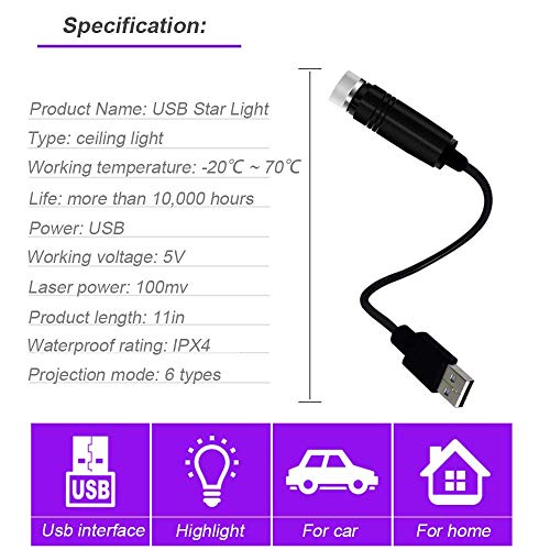 BAILONGJU Bending Ly Portable USB Car Interior Star Corded Electric Projector LED Night Light - Atmospheres Decoration (Red, Black, Metal, Pack of 1), 5 Volts - Image 2