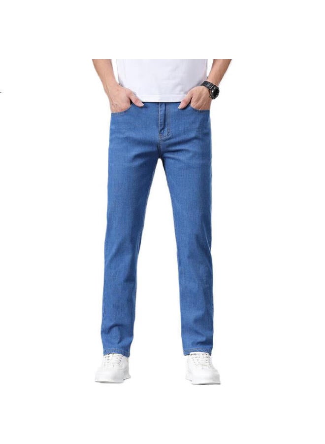 Romon Jeans For Men, Summer Style, Cotton, Soft, Elastic, Loose, Straight-Leg, Business Casual, Cool-Feeling Pants, Men'S 807, Light Blue, Size 32 - Image 3