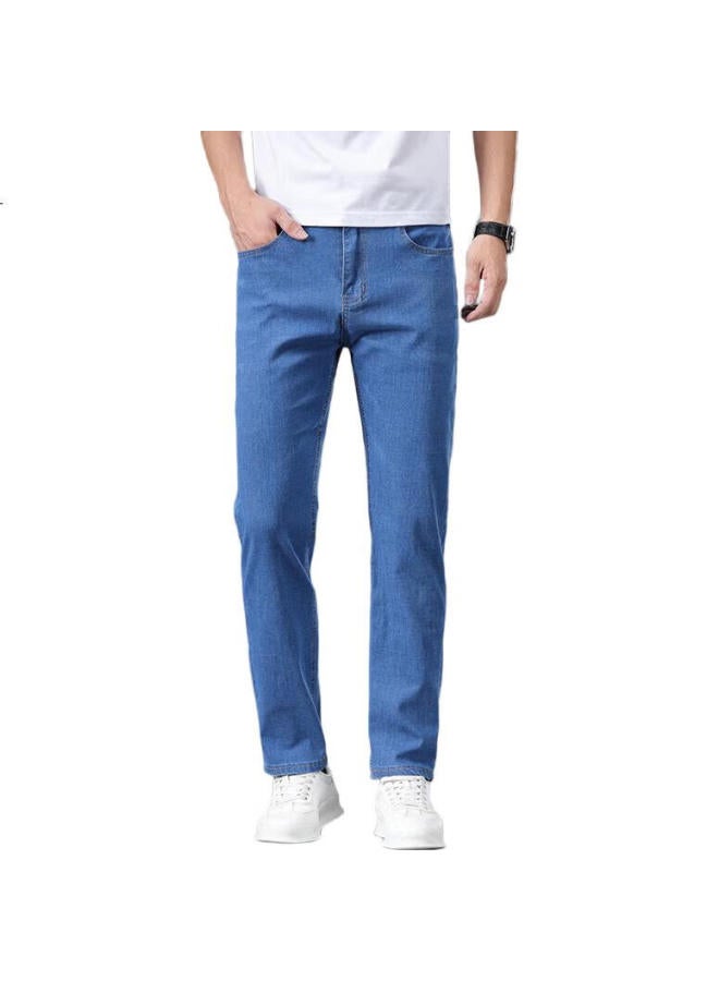 Romon Jeans For Men, Summer Style, Cotton, Soft, Elastic, Loose, Straight-Leg, Business Casual, Cool-Feeling Pants, Men'S 807, Light Blue, Size 32 - Image 2