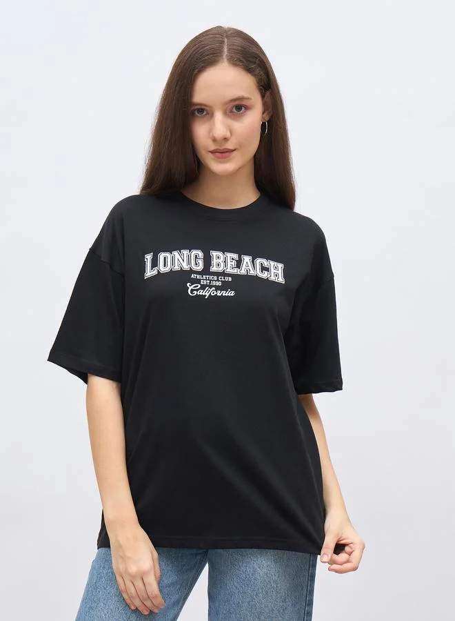 ستايلي Styli Embroidered Oversized T-Shirt with Dropped Shoulder
