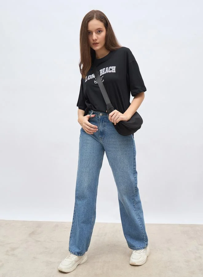 ستايلي Styli Embroidered Oversized T-Shirt with Dropped Shoulder