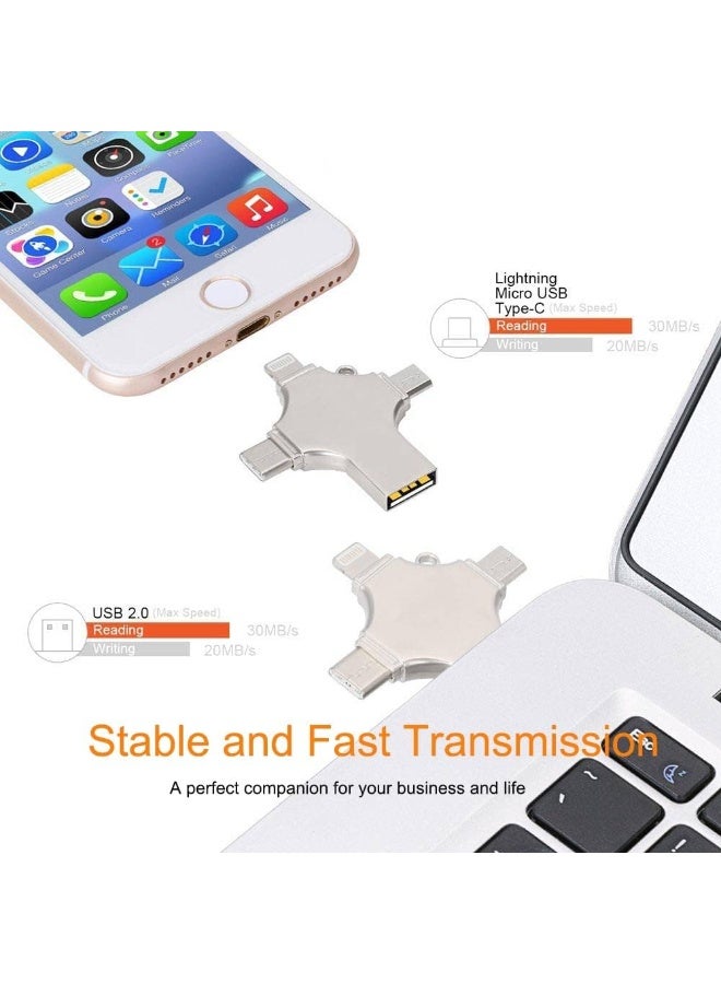 فلاش درايف محول USB عالمي 4 في 1 بسعة 128 جيجابايت — Type-C / USB-A / Lightning / قارئ بطاقات microSD — لأجهزة Android وiPhone والكمبيوتر المحمول - Image 3