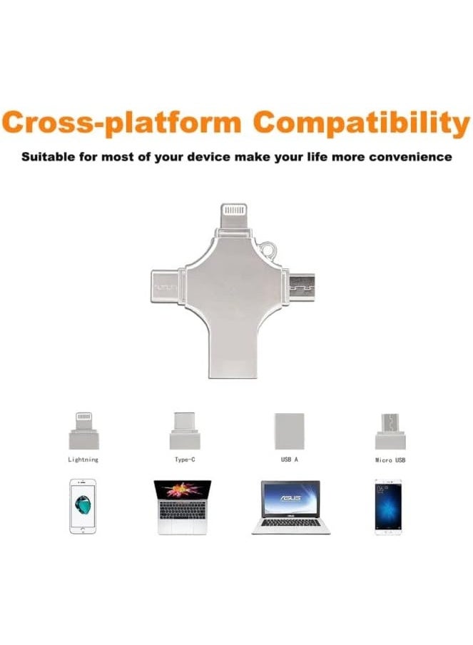 فلاش درايف محول USB عالمي 4 في 1 بسعة 128 جيجابايت — Type-C / USB-A / Lightning / قارئ بطاقات microSD — لأجهزة Android وiPhone والكمبيوتر المحمول - Image 4