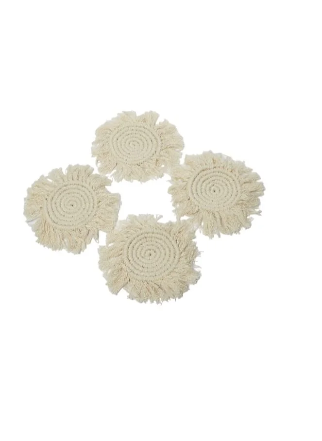 Prickly Pear Prickly Pear Set of 4 Beige Macrame Coasters - Boho Table Accessory