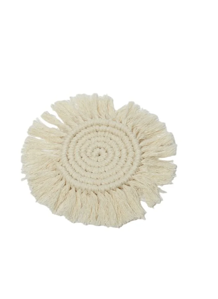 Prickly Pear Prickly Pear Set of 4 Beige Macrame Coasters - Boho Table Accessory