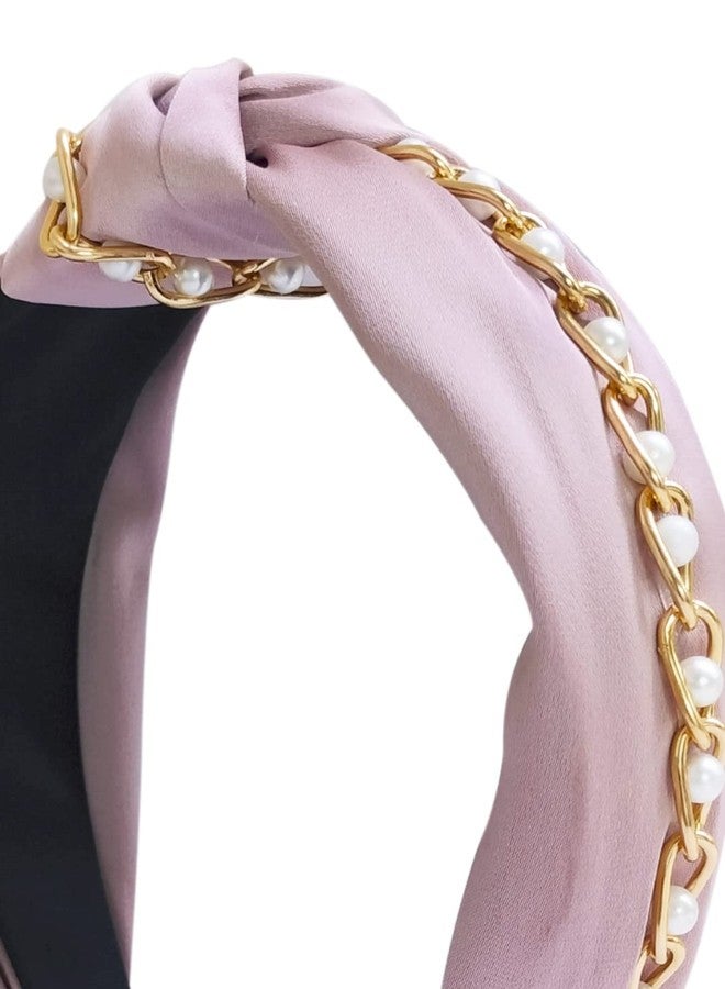 OOMPHelicious Jewellery Pink & Gold Chain With Pearls Fashion HairBand For Women & Girls Stylish Latest - Image 5