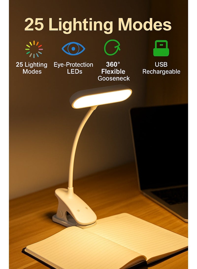 ARNOTEC LED Desk Lamp, 36-LED Rechargeable Clip-On Reading Light with 25 Lighting Modes, 5 Color Temperatures & 5 Brightness Levels, Eye-Protection Flexible Gooseneck Lamp for Bed, Headboard, Desk and Video Conferencing - Image 1