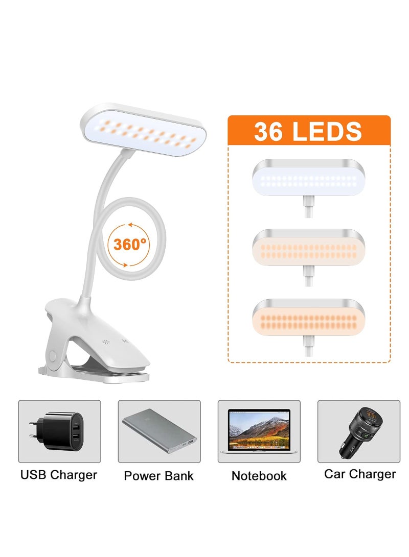 ARNOTEC LED Desk Lamp, 36 LED USB Rechargeable Reading Light with 5 Color Modes 5 Brightness, Eye Protection Book Clamp Clip on Light for Headboard and Video Conference  - Image 3