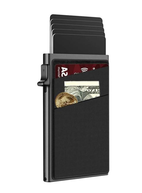 حامل بطاقة الائتمان، حامل بطاقة راديو هوية حظر المنبثقة، محفظة بطاقة الائتمان التجارية مع جيب العملة لتخزين الأوراق النقدية والعملات وبطاقات الخصم، أسود