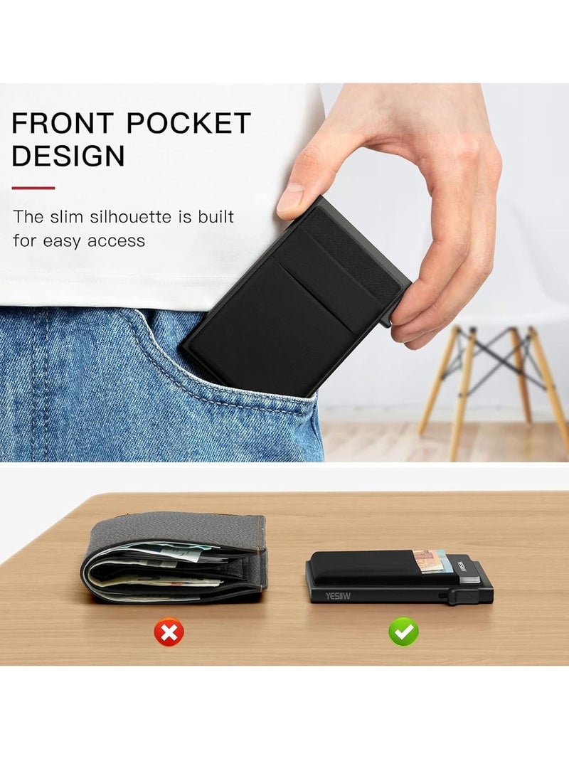 Credit Card Holder, Radio Id Blocking Pop-Up Card Holder, Commercial Credit Card Wallet With Coin Pocket For Storing Banknotes, Coins, And Debit Cards, Black  - Image 3