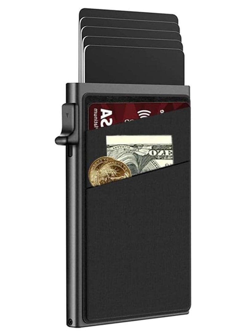 Credit Card Holder, Radio Id Blocking Pop-Up Card Holder, Commercial Credit Card Wallet With Coin Pocket For Storing Banknotes, Coins, And Debit Cards, Black - Image 1