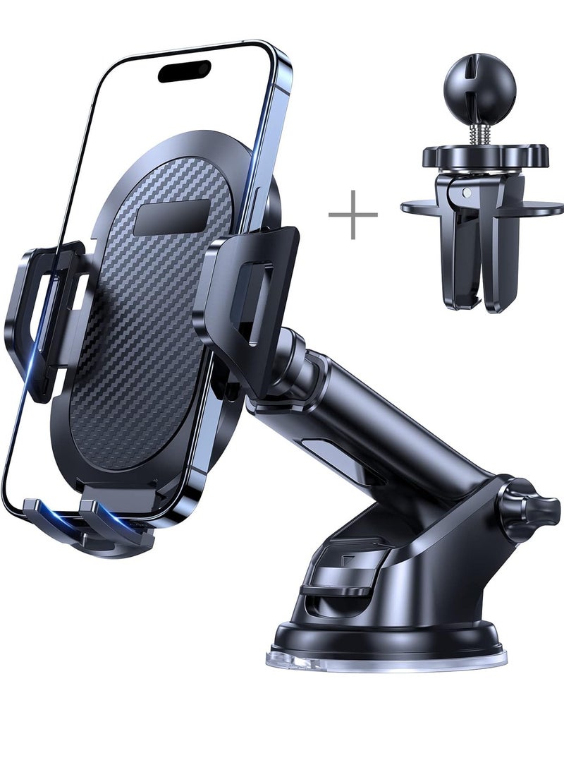 MJZ Universal Car Phone Holder, 3 in 1 Long Arm Phone Mount Car Stand, Car Dashboard Holder, Windshield Phone Mount, Car Air Vent Phone Holder Strong Suction Cup Compatible with All Smartphones (Black)  - Image 1