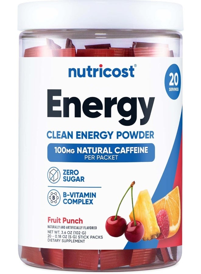 Nutricost Energy Complex Stickpack (20 Servings) Fruit Punch Flavored - Gluten-Free + Non-GMO - Image 1
