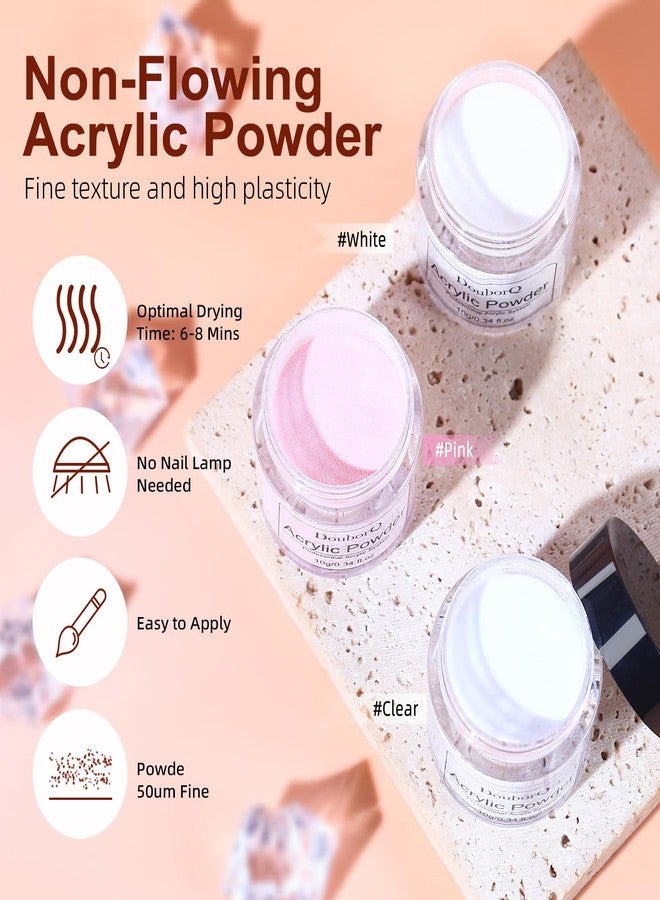 DOUBORQ Acrylic Nail Kit with Drill - Complete Starter Set for Beginners White Pink Clear Acrylic Powder,Base & Top Coat,6 color gel nail polish,Tools, Glitters(Pink) - Image 3