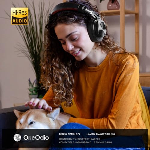 OneOdio A70 Bluetooth Over Ear Headphones Wireless Headphones w 72H Playtime HiRes 35mm635mm Wired Audio Jack for Studio Monitor Mixing DJ Guitar AMP Computer Laptop PC Tablet Red - Image 3
