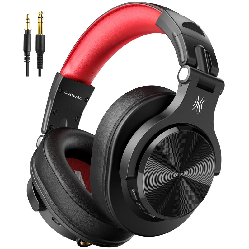 OneOdio A70 Bluetooth Over Ear Headphones Wireless Headphones w 72H Playtime HiRes 35mm635mm Wired Audio Jack for Studio Monitor Mixing DJ Guitar AMP Computer Laptop PC Tablet Red - Image 2