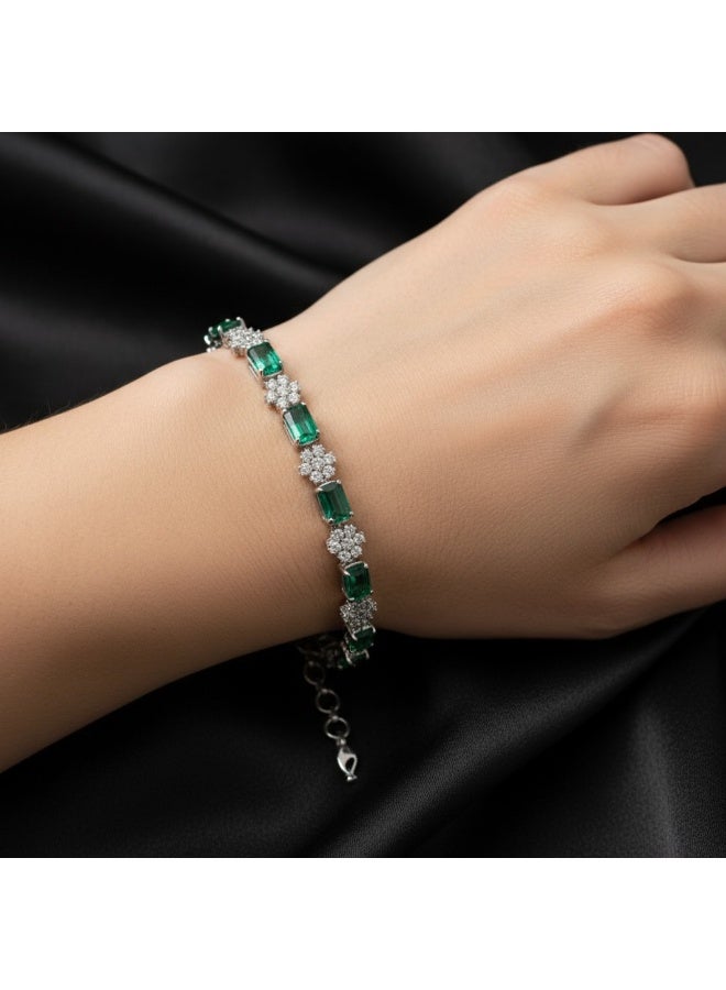 Pretty Precious Cubic Zirconia Adjustable American Diamond Chain Bracelet for Women and Girls | Elegant Gold and Rhodium Plated Jewellery - Image 3