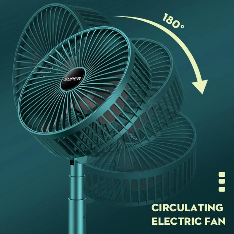 CENAVA Portable Rechargeable Desk Fan, Folding Fan Pedestal Fan 3 Speeds Height Adjustable Table Fan, 2000mAh Rechargeable USB Charging for Home Office Travel Camping RV Desk Bedroom Outdoor (Green) - Image 3